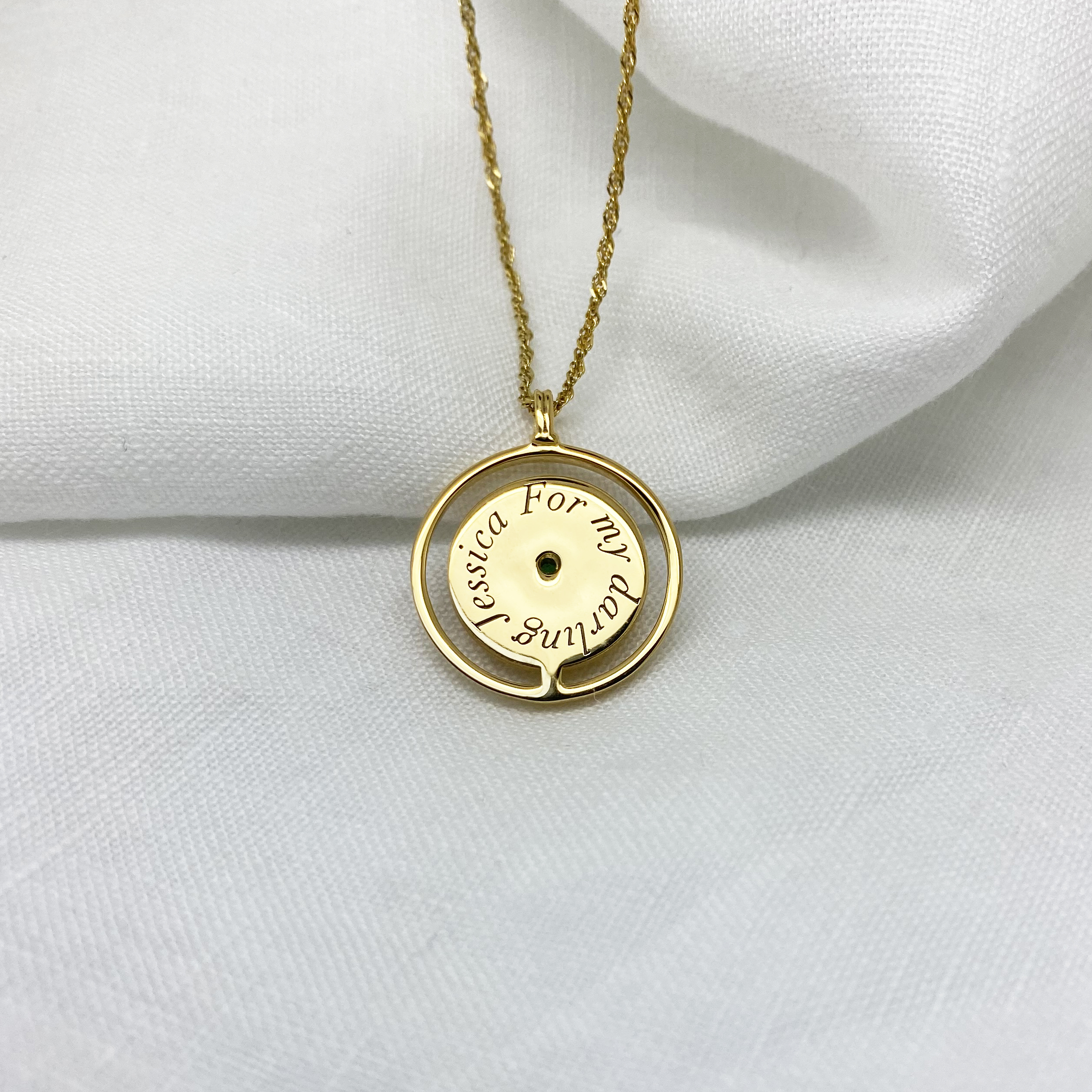 Personalised Gold Dandelion Circular Gemstone Pendant Necklace